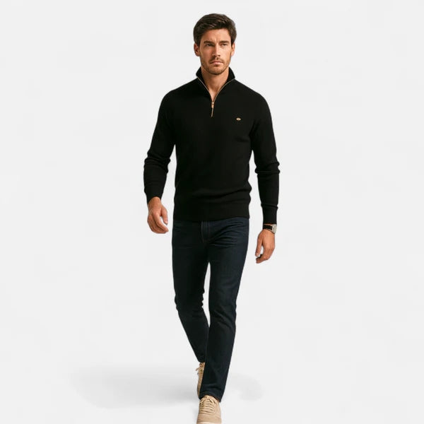 Men’s Zip-Neck Knit Pullover | Long Sleeve, Ribbed Cuffs