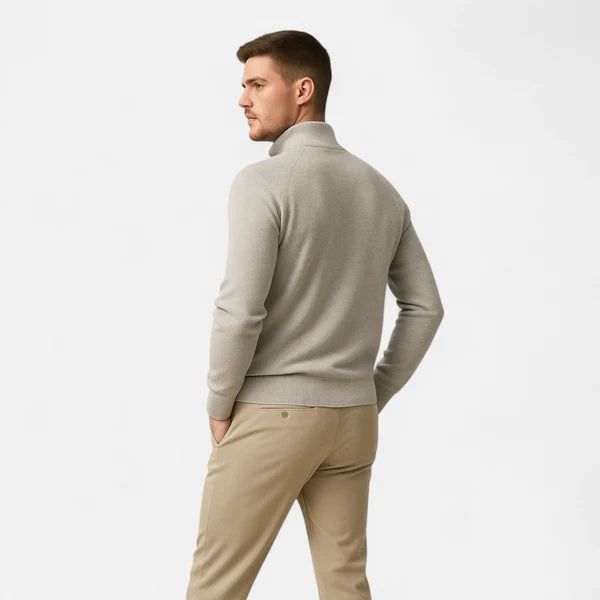 Men’s Zip-Neck Knit Pullover | Long Sleeve, Ribbed Cuffs