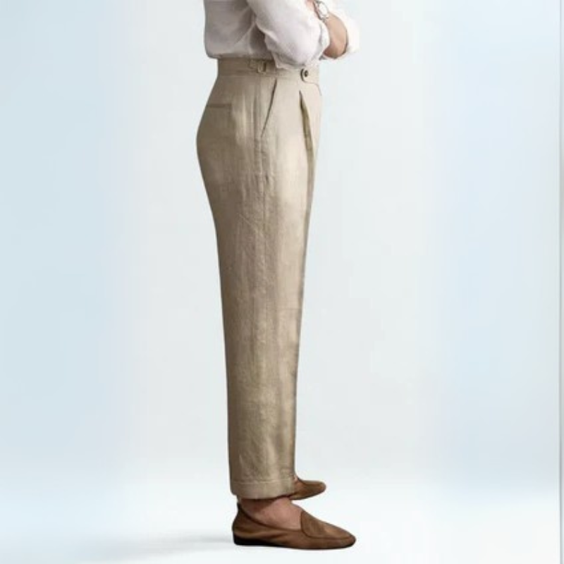 Men’s Pleated Linen Blend Trousers | Straight Leg