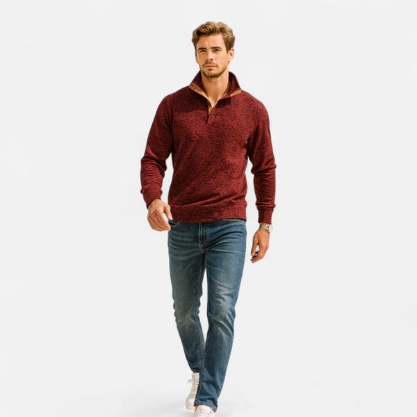 Men’s Quarter-Zip Sweater | Knit with Suede Trim