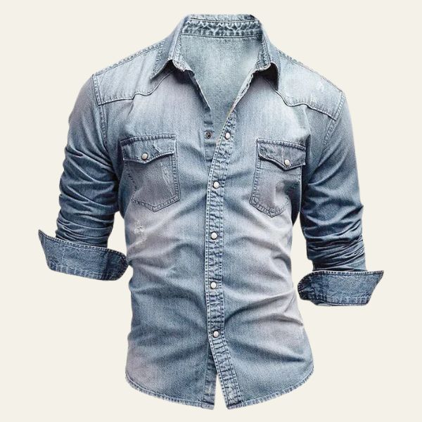 Men’s Long-Sleeve Denim Shirt | Snap-Front Design