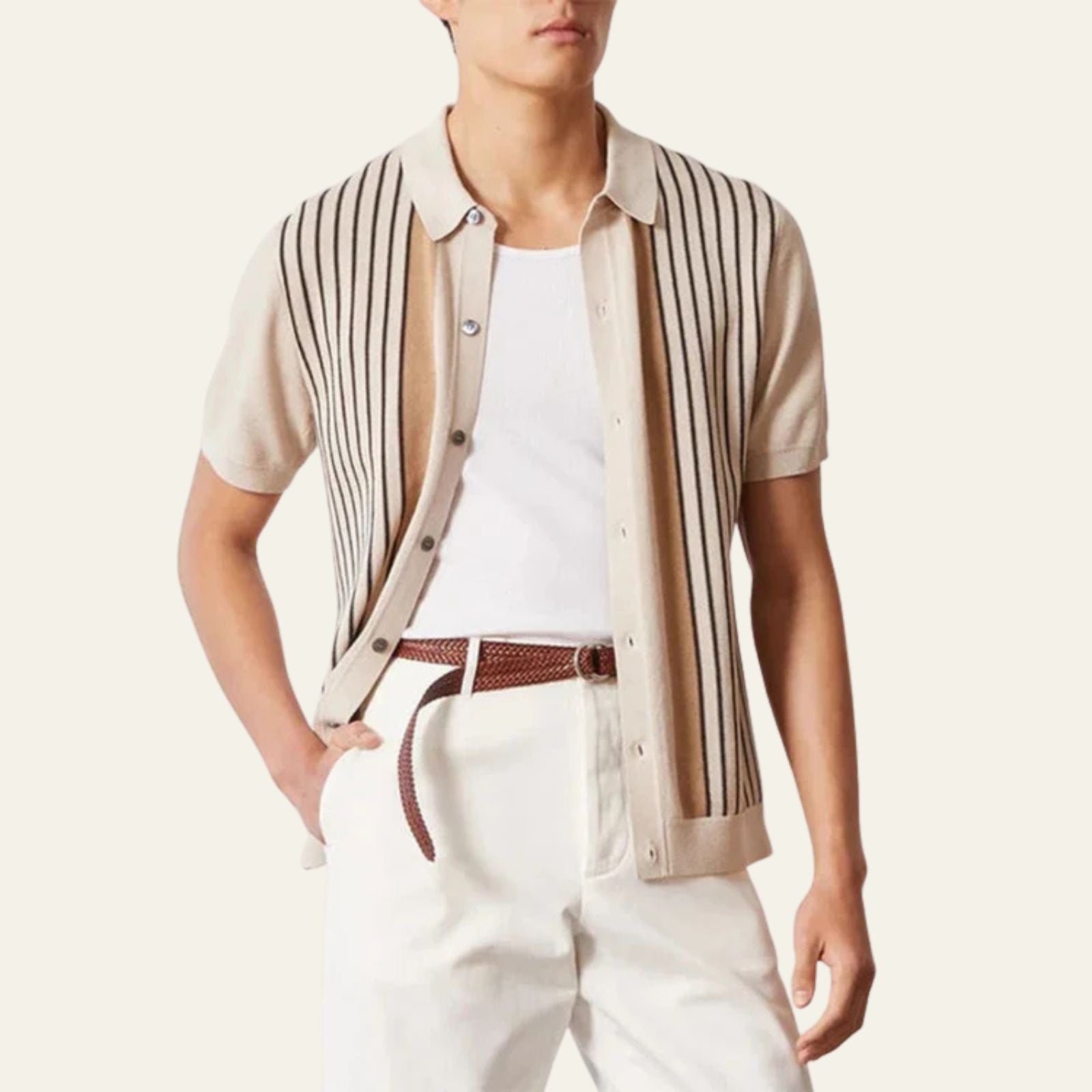 Men’s Vertical Stripe Knit Polo | Short Sleeve