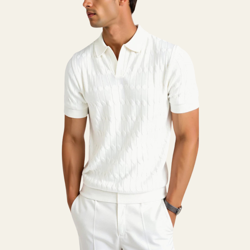 Men’s Textured Knit Polo | Short Sleeve Design