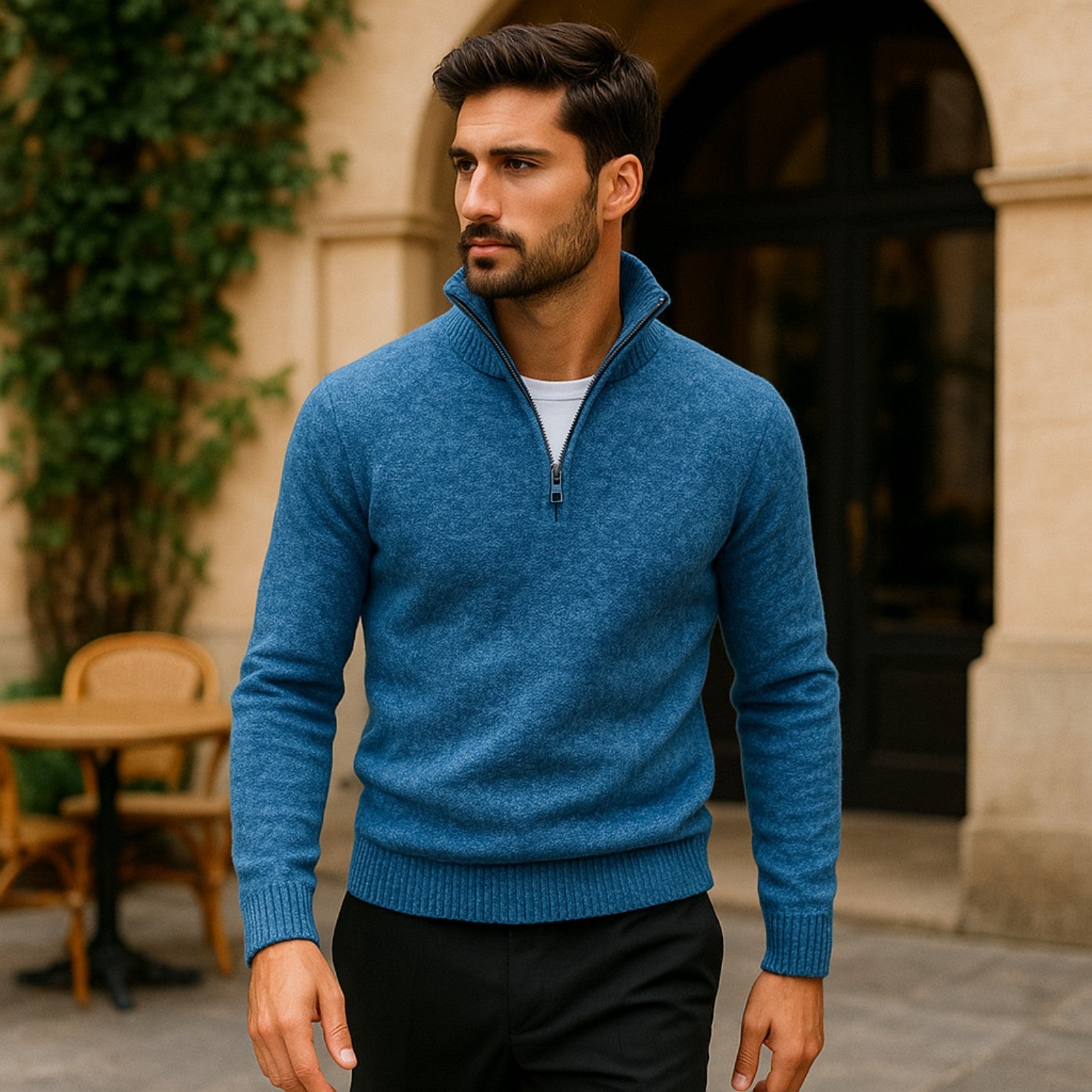 Men’s Textured Quarter Zip Sweater | Polyester