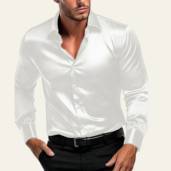 Men’s Long-Sleeve Button Shirt | Satin-Finish Fabric