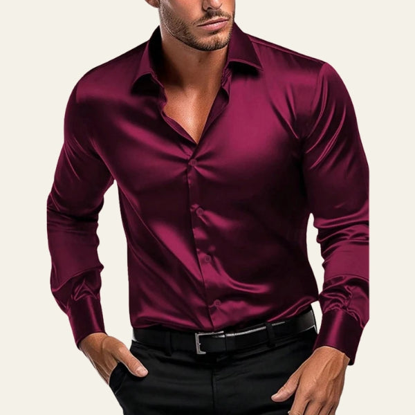 Men’s Long-Sleeve Button Shirt | Satin-Finish Fabric