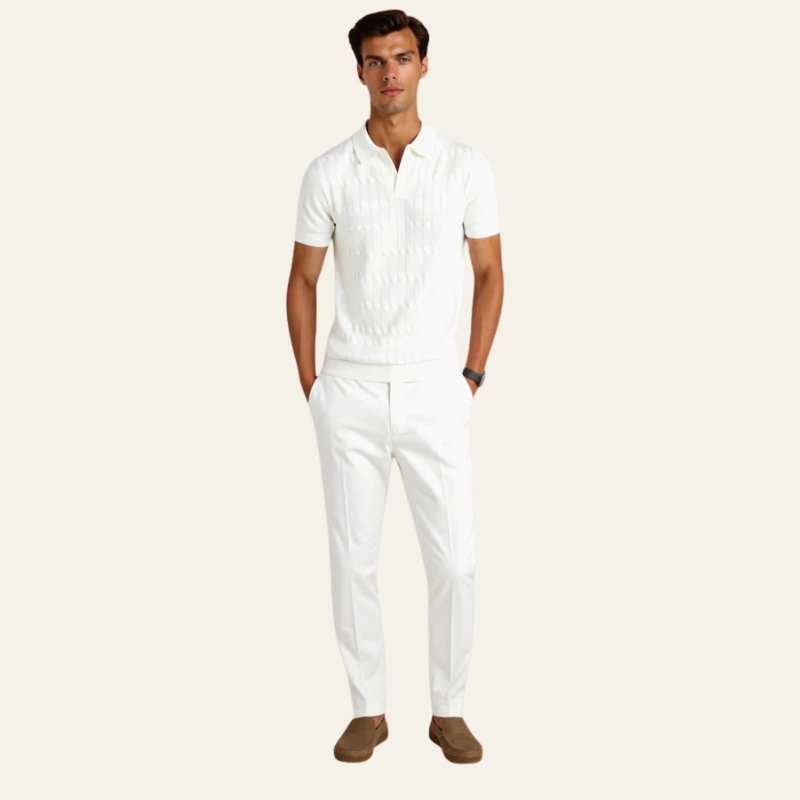 Men’s Textured Knit Polo | Short Sleeve Design