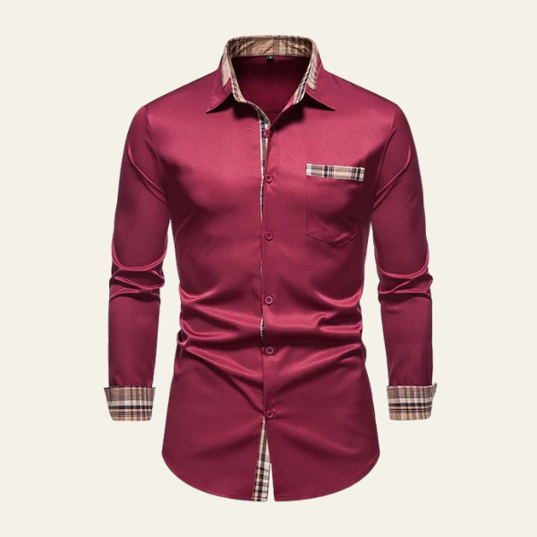 Men’s Plaid-Trim Button-Up Shirt | Slim Fit