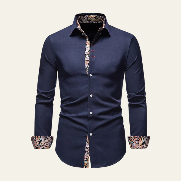 Men’s Plaid-Trim Button-Up Shirt | Slim Fit