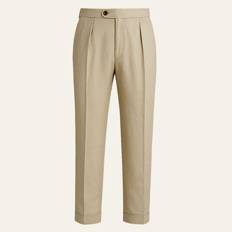 Men’s Pleated Linen Blend Trousers | Straight Leg
