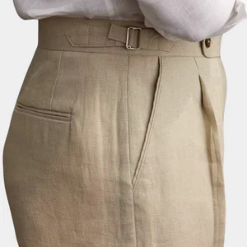 Men’s Pleated Linen Blend Trousers | Straight Leg