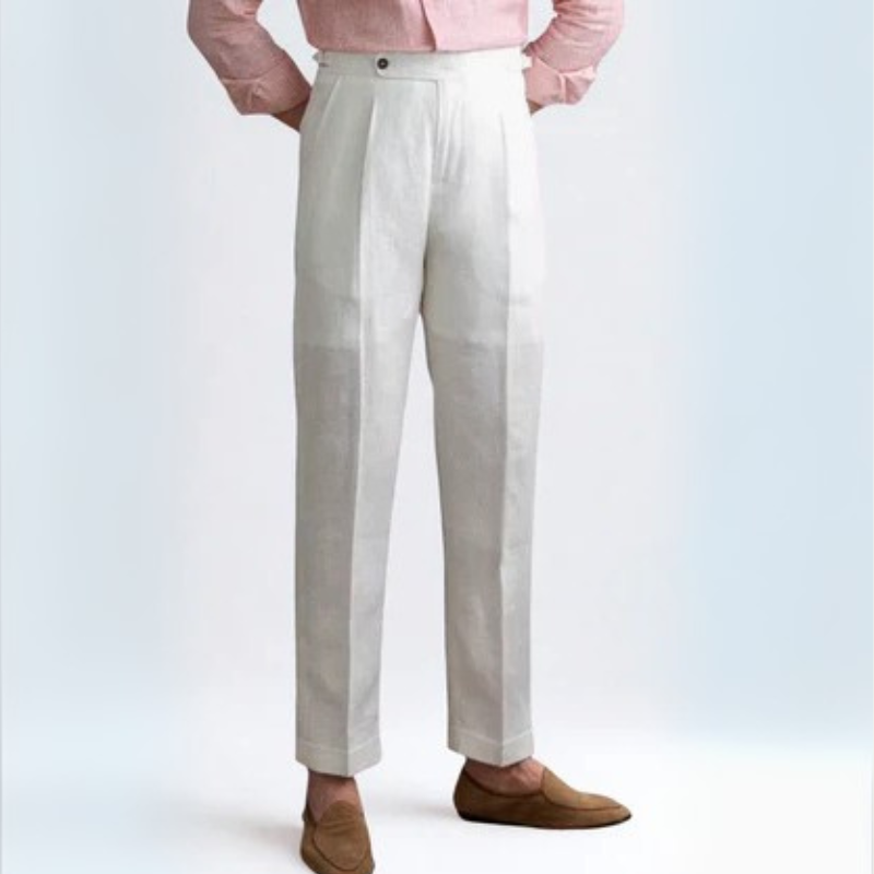 Men’s Pleated Linen Blend Trousers | Straight Leg