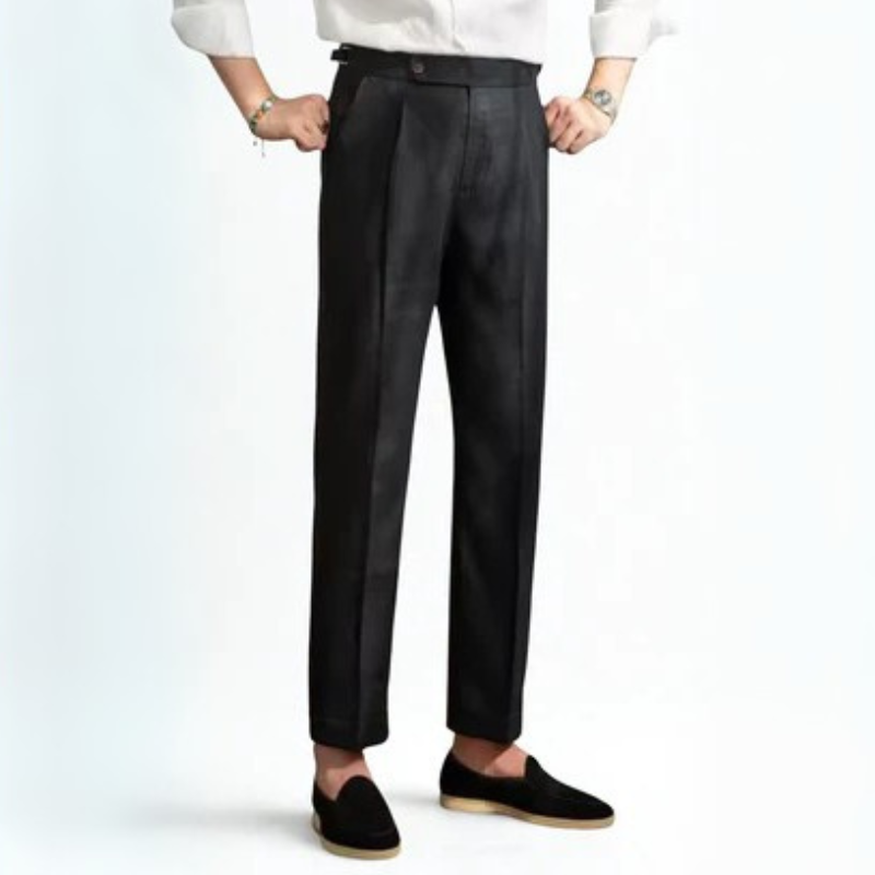 Men’s Pleated Linen Blend Trousers | Straight Leg