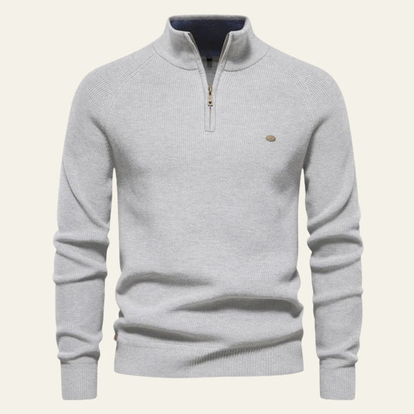 Men’s Zip-Neck Knit Pullover | Long Sleeve, Ribbed Cuffs