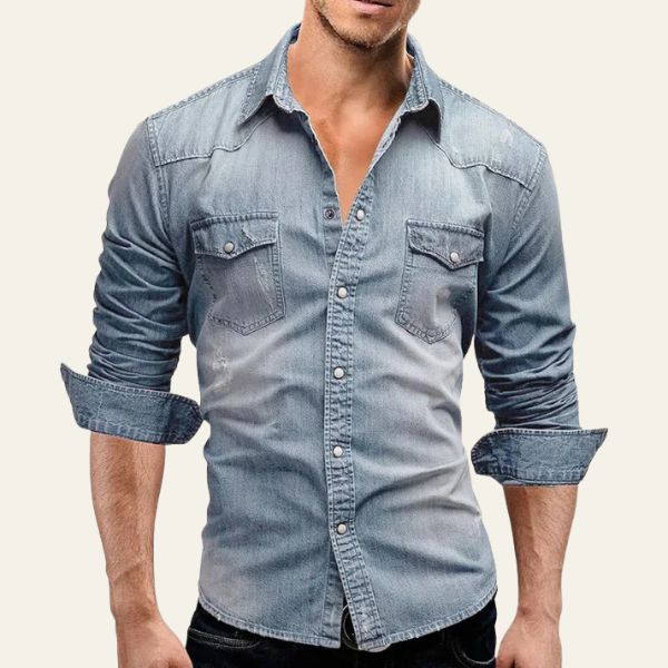 Men’s Long-Sleeve Denim Shirt | Snap-Front Design