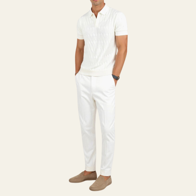 Men’s Textured Knit Polo | Short Sleeve Design